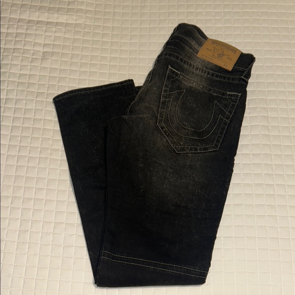 (Like New!!) Authentic-Men's True Religion Moto Black Jeans-Pleated Slim